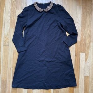 J. McLaughlin LBD Black Dress with Leopard-Print Peter Pan Collar and Pockets!!!